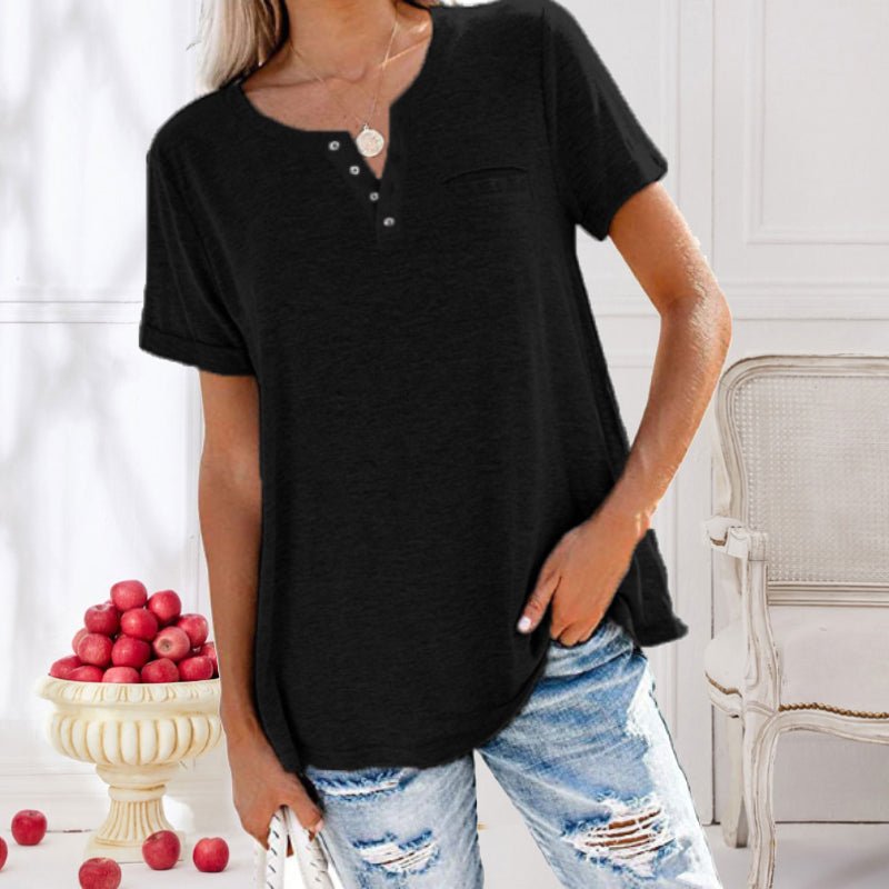 Dames casual t-shirt met korte mouwen en knopen - gezellige dagelijkse top voor vrouwen