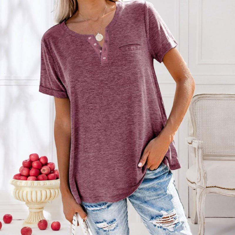 Dames casual t-shirt met korte mouwen en knopen - gezellige dagelijkse top voor vrouwen