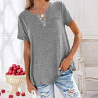 Dames casual t-shirt met korte mouwen en knopen - gezellige dagelijkse top voor vrouwen