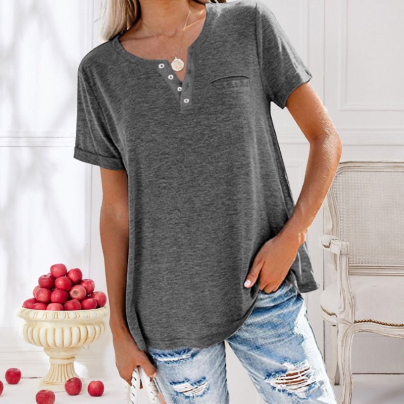 Dames casual t-shirt met korte mouwen en knopen - gezellige dagelijkse top voor vrouwen