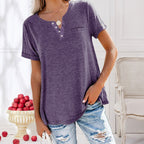 Dames casual t-shirt met korte mouwen en knopen - gezellige dagelijkse top voor vrouwen