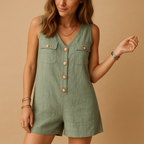 Dames jumpsuit met knoopdetails - elegante katoenen playsuit voor casual momenten