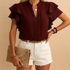Dames blouse met ruches mouwen - lichte mode top voor casual of zakelijke uitstraling