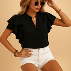 Dames blouse met ruches mouwen - lichte mode top voor casual of zakelijke uitstraling