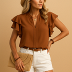 Dames blouse met ruches mouwen - lichte mode top voor casual of zakelijke uitstraling