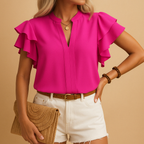 Dames blouse met ruches mouwen - lichte mode top voor casual of zakelijke uitstraling