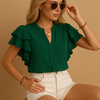 Dames blouse met ruches mouwen - lichte mode top voor casual of zakelijke uitstraling