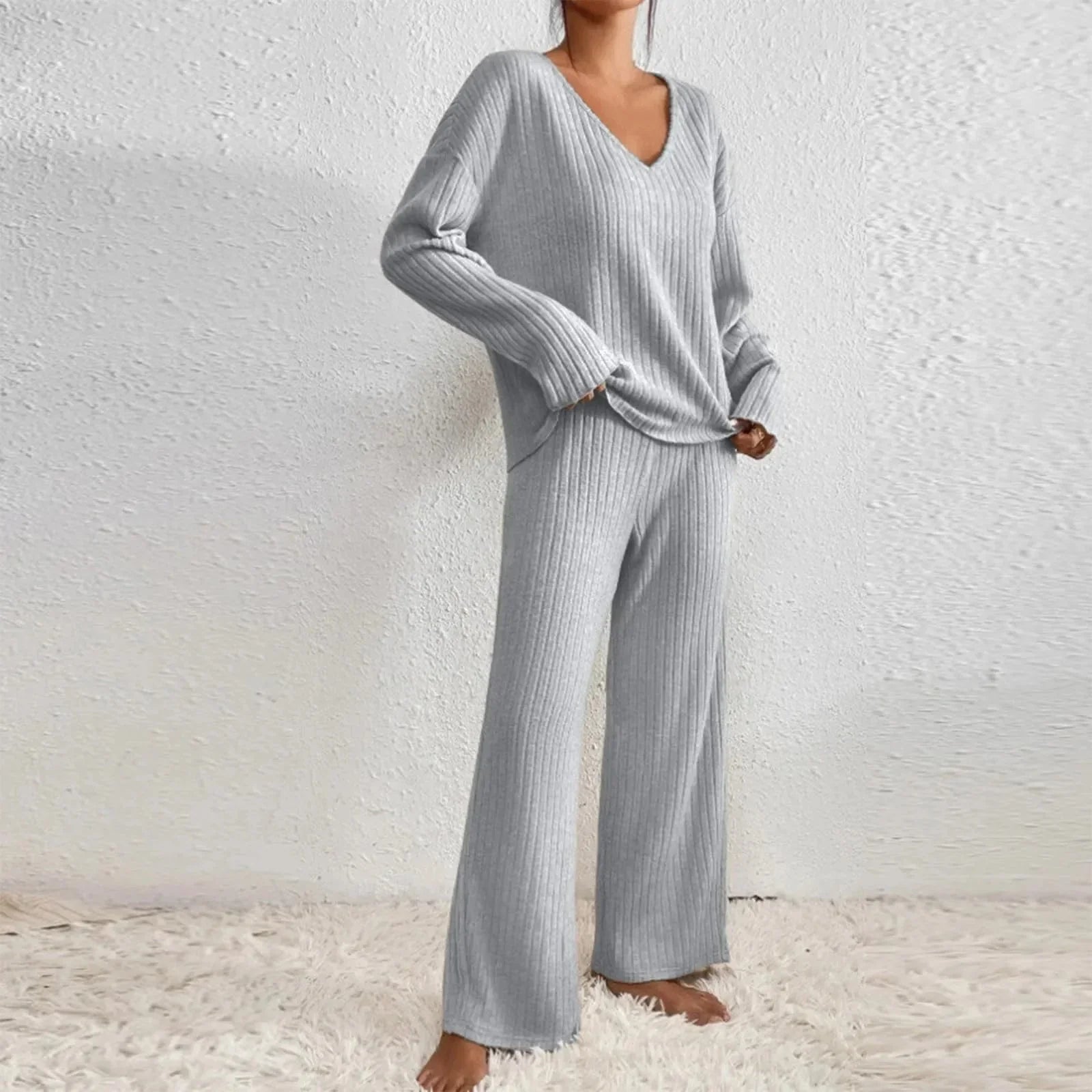 2-delige lounge set - stijlvolle dames rib gebreide pyjama outfit