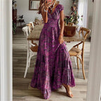 Dames maxi jurk met bloemenprint en smocked lijfje - elegante boho stijl voor vrouwen