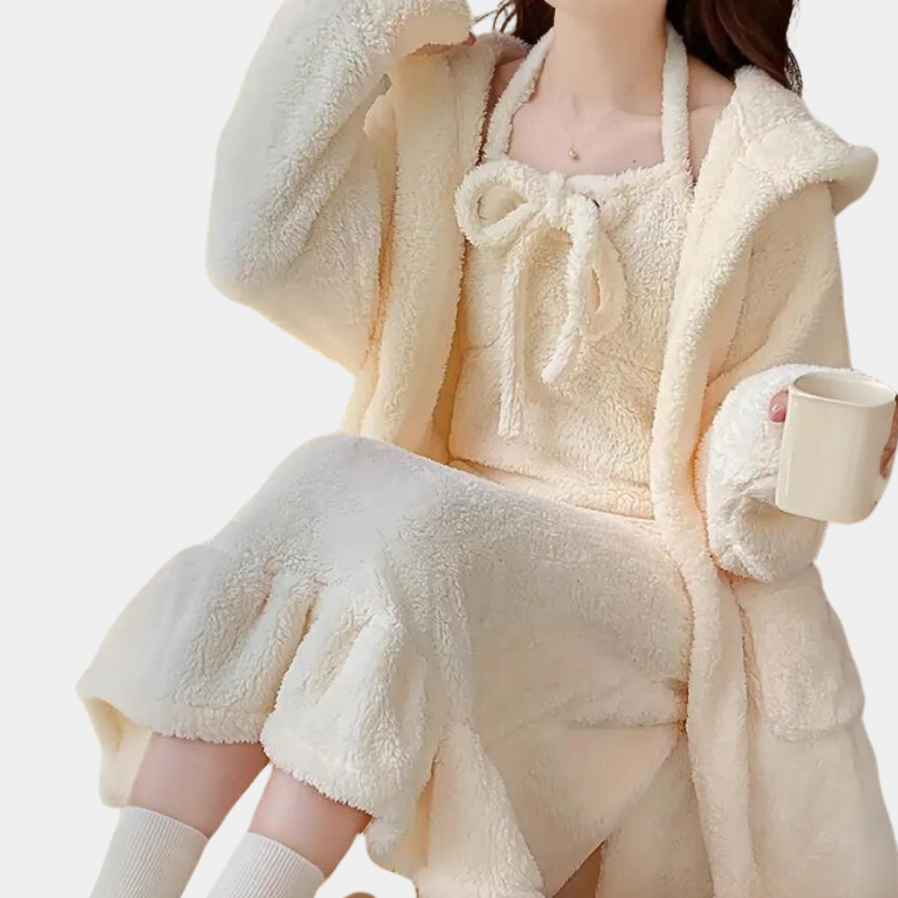 Beige dikke gezellige pyjama set - luxe loungewear voor dames