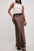 Satin maxi rok - elegante dames hoge taille rok