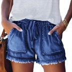 Dames casual denim shorts met elastische tailleband - een ontspannen zomerstijl voor vrouwen