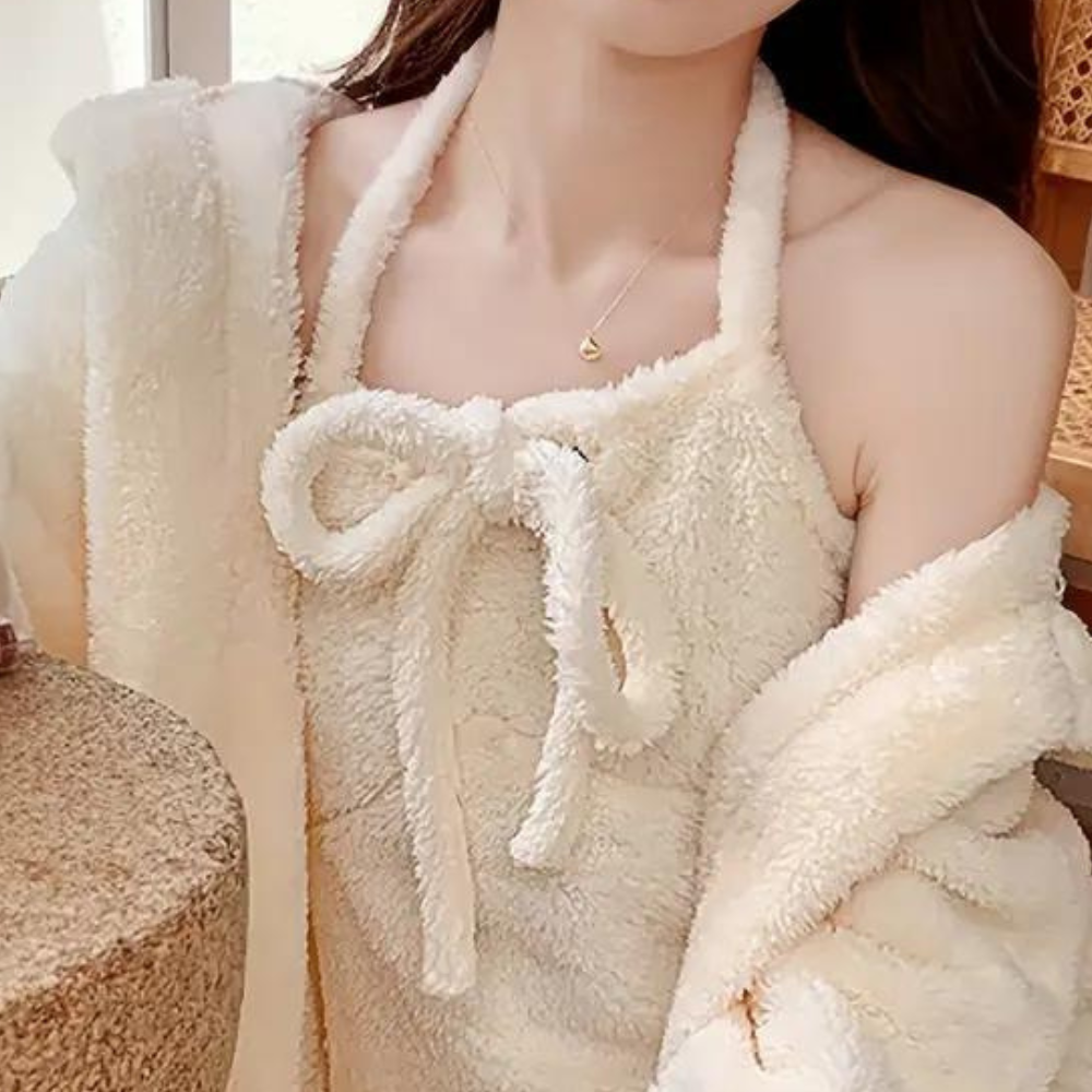 Beige dikke gezellige pyjama set - luxe loungewear voor dames