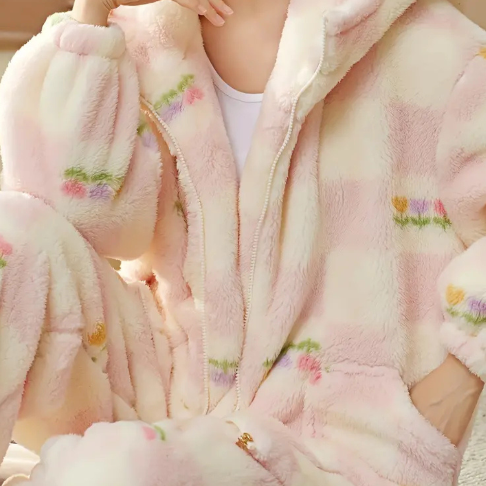 2-delige roze fleece loungewear set - dames zachte pyjama's