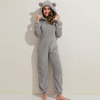Fleece onesie met oren - uitnodigende loungewear voor dames