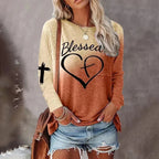 Langsleeve sweatshirt - trendy dames top met hart en kruis ontwerp
