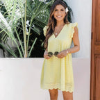 Kanten zwangerschapsjurk voor dames - luchtige mini-jurk met ruches en ogen voor zomeruitstapjes