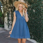 Kanten zwangerschapsjurk voor dames - luchtige mini-jurk met ruches en ogen voor zomeruitstapjes