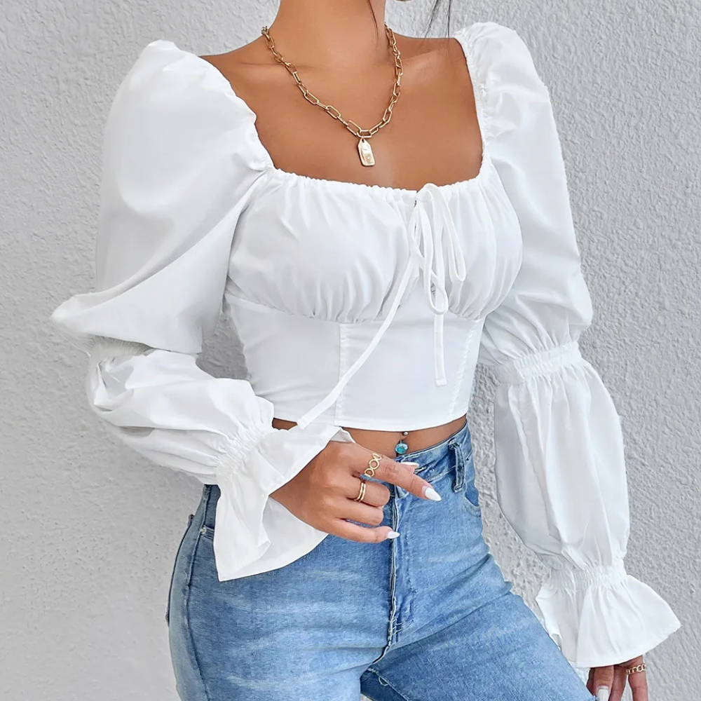 Cropped witte blouse - stijlvolle lange mouwen dames top