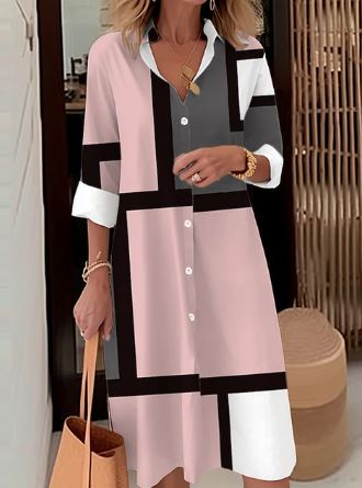 Shirtdress - trendy dames knopenjurk met geometrisch patroon