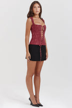 Dames lace-up corset top - rijke merlot blouse met elegante uitstraling