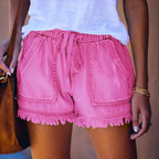 Dames casual denim shorts met elastische tailleband - een ontspannen zomerstijl voor vrouwen