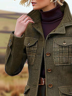 Vintage wollen blazer - groene jachtstijl jas met meerdere zakken en opstaande kraag - Bakkermode.nl