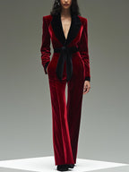 Velvet jumpsuit - stijlvolle rode dames jumpsuit met lange mouwen