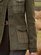 Vintage wollen blazer - groene jachtstijl jas met meerdere zakken en opstaande kraag - Bakkermode.nl