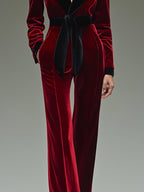 Velvet jumpsuit - stijlvolle rode dames jumpsuit met lange mouwen