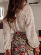 Dames open gebreide witte lange mouwen casual blouse - elegante dagelijkse top voor vrouwen