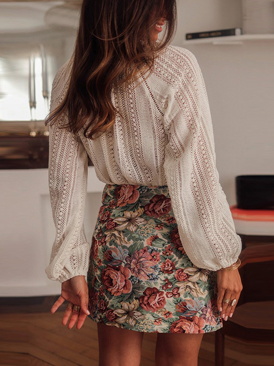 Dames open gebreide witte lange mouwen casual blouse - elegante dagelijkse top voor vrouwen