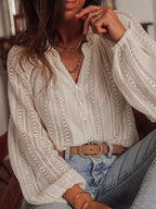 Dames open gebreide witte lange mouwen casual blouse - elegante dagelijkse top voor vrouwen