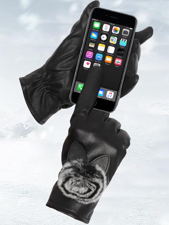 Leren touchscreen handschoenen - zwarte dameshandschoenen met faux bont