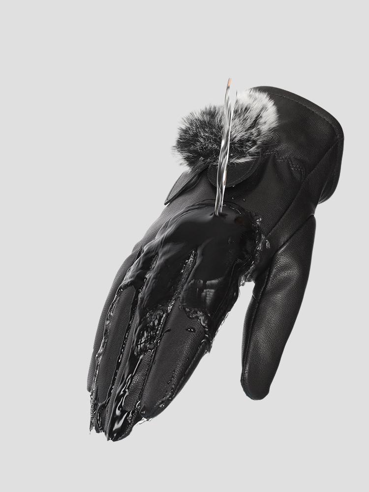 Leren touchscreen handschoenen - zwarte dameshandschoenen met faux bont