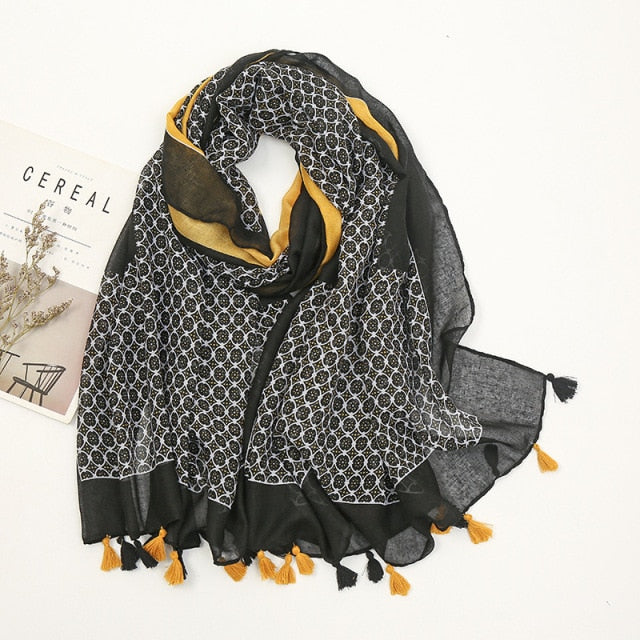 Florale pashmina sjaal met franjes - elegante dames sjaal - Bakkermode.nl