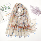 Florale pashmina sjaal met franjes - elegante dames sjaal - Bakkermode.nl
