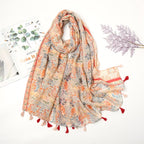 Florale pashmina sjaal met franjes - elegante dames sjaal - Bakkermode.nl