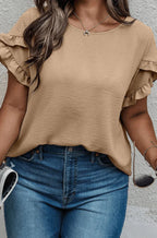 Beige blouse met ruches - Bakkermode.nl