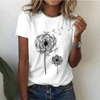 Dames t-shirt met paardenbloemprint - zachte katoenen casual top voor elke dag