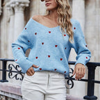 Hartjesmotieftrui - zachte blauwe damesbreisels