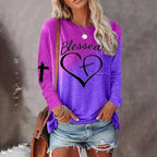 Langsleeve sweatshirt - trendy dames top met hart en kruis ontwerp