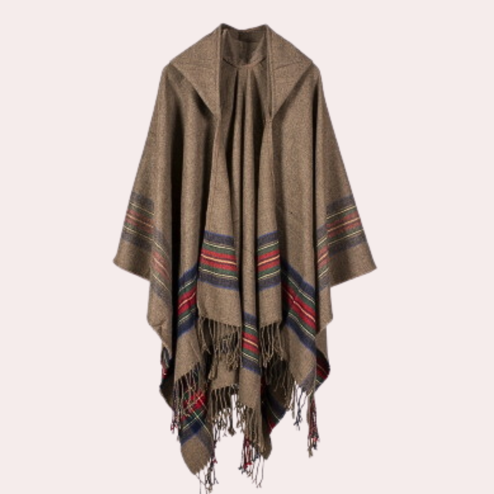 Wollen poncho - elegante dames winterwrap met franjes