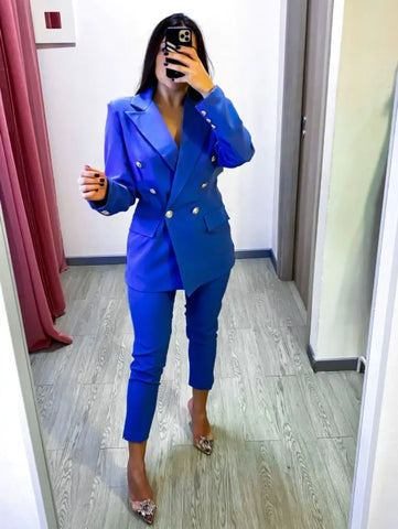 2-delige dames maatpak met blazer en broek - stijlvolle kantooroutfit voor professionele vrouwen