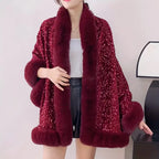 Dames faux fur cape - sprankelende pailletten warme pluche jas