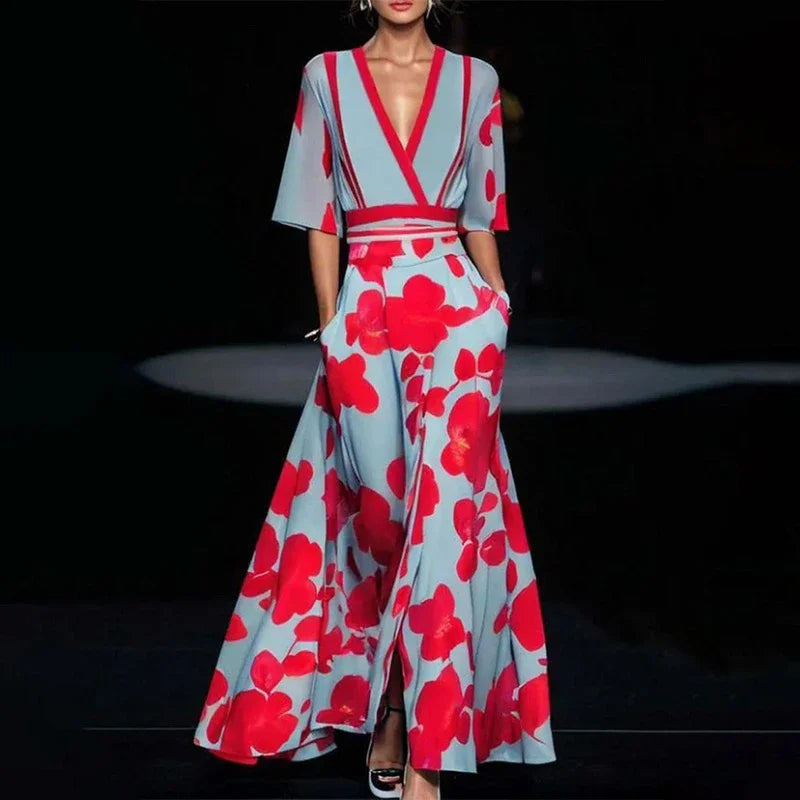 Floral maxi jurk - elegante wikkeljurk voor speciale gelegenheden