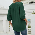 Damesblouse - trendy groene blouse met driekwartmouwen voor dagelijks gebruik
