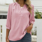 Damesblouse - trendy groene blouse met driekwartmouwen voor dagelijks gebruik