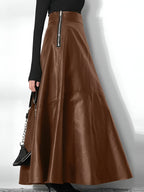 Pu leren maxi rok - verfijnde lange damesrok