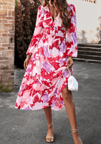 Floral maxi jurk - elegante lange damesjurk met gathered taille